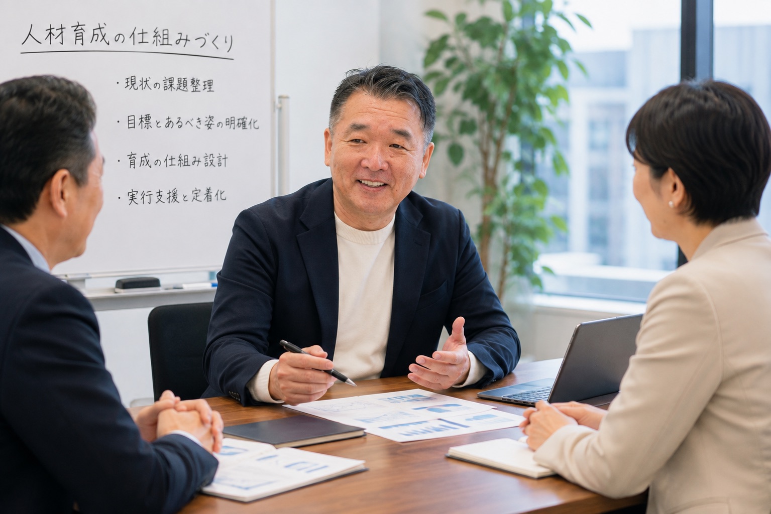 経営者と人材育成の仕組みについて対話する木村文昭